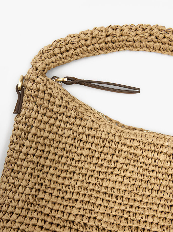 Hasır Efektli Çapraz Askılı El Çantası