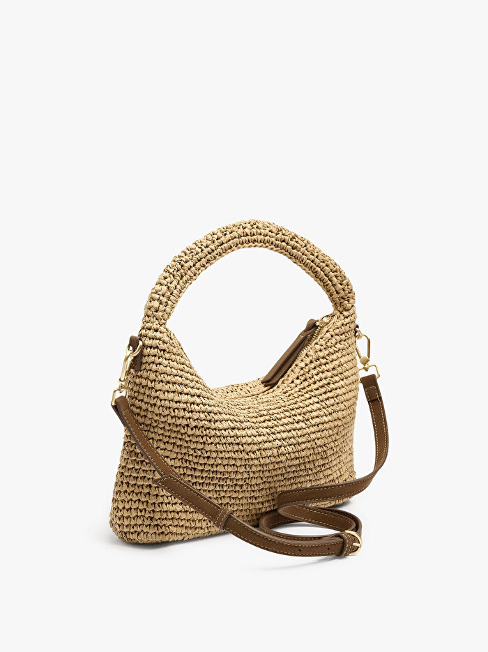 Hasır Efektli Çapraz Askılı El Çantası