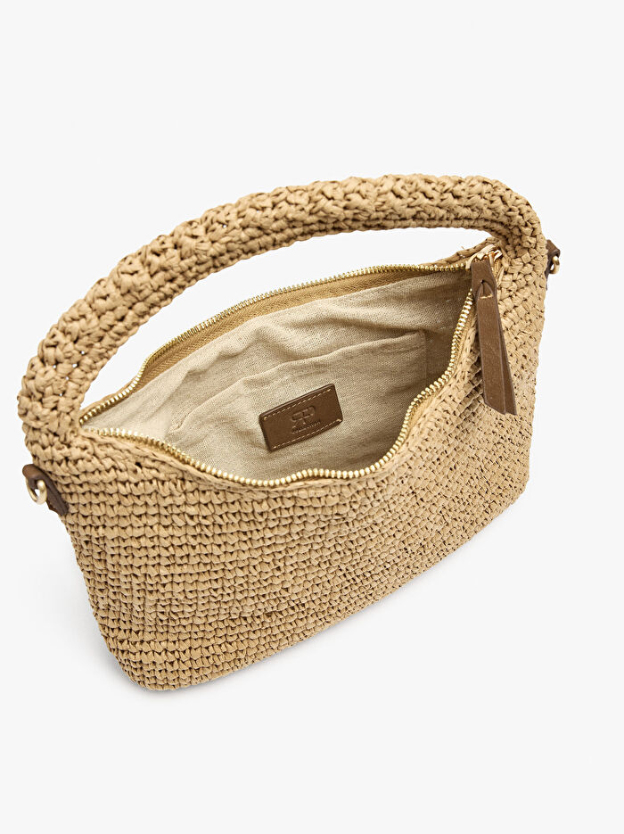 Hasır Efektli Çapraz Askılı El Çantası