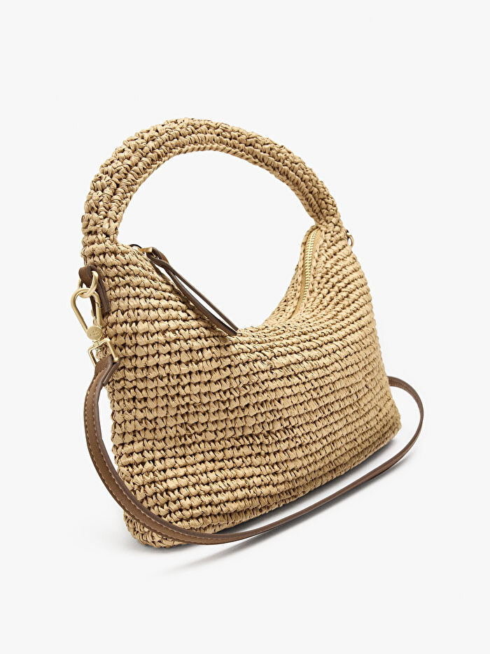 Hasır Efektli Çapraz Askılı El Çantası