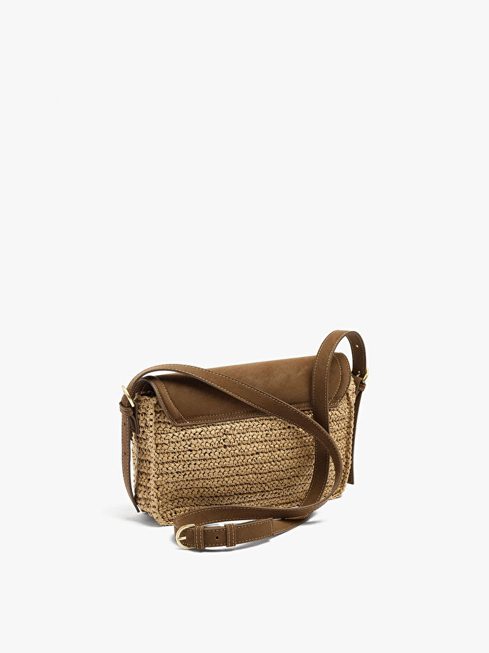 Kapaklı Hasır Efektli Çapraz Askılı Çanta
