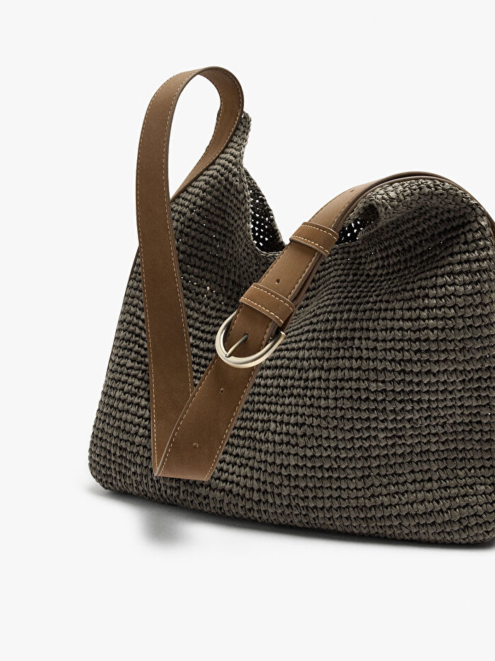 Hasır Efektli Omuz Çantası