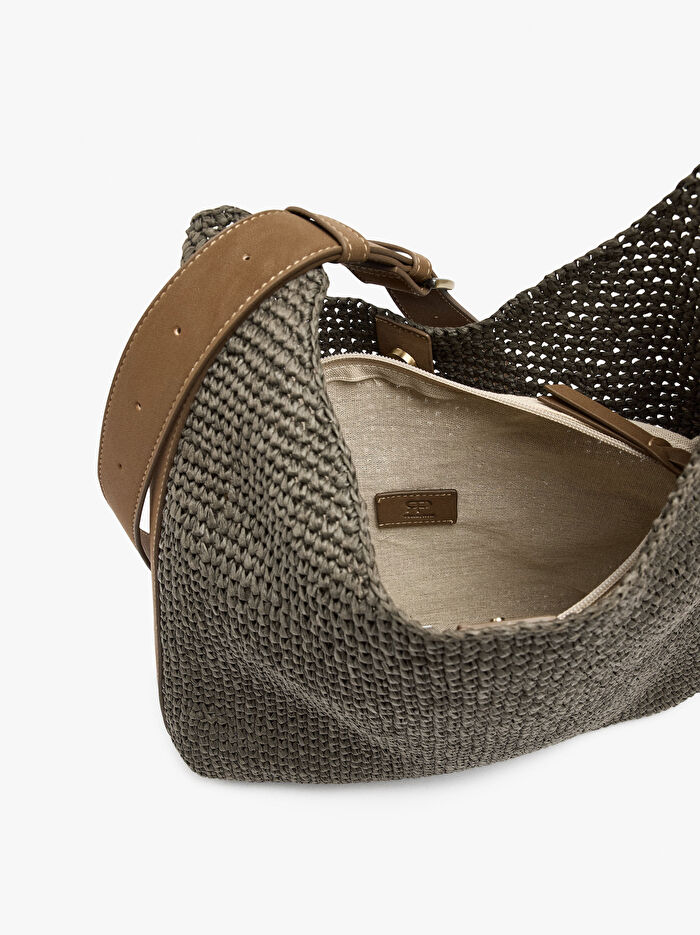 Hasır Efektli Omuz Çantası