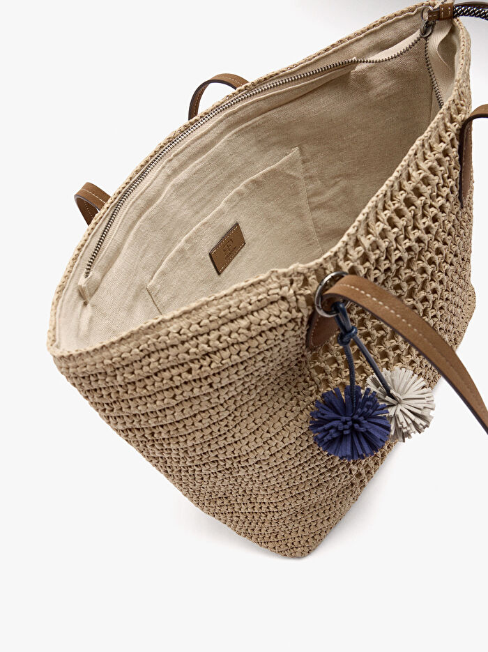 Charm'lı Hasır Efektli Shopper Çanta