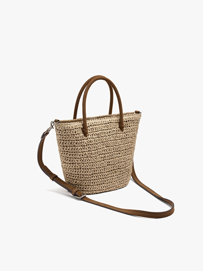 Charm'lı Hasır Efektli Tote Çanta