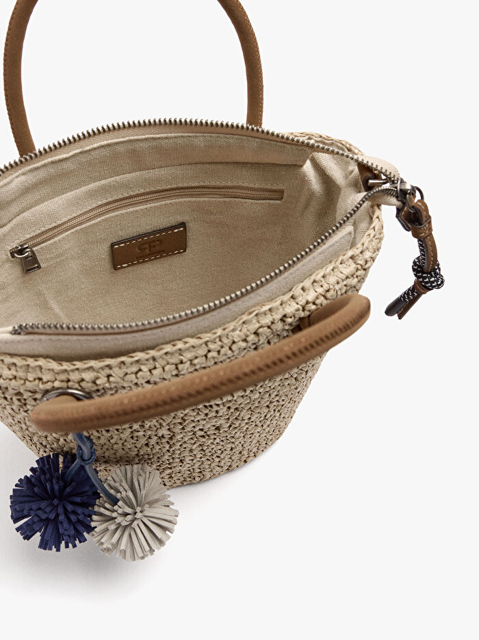 Charm'lı Hasır Efektli Tote Çanta