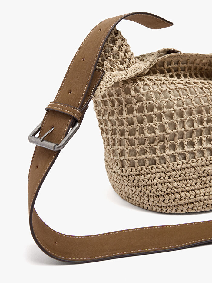 Hasır Efektli Bucket Çanta
