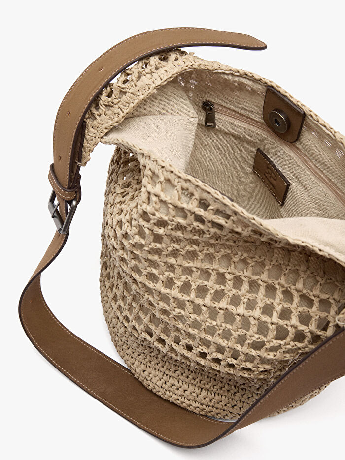 Hasır Efektli Bucket Çanta