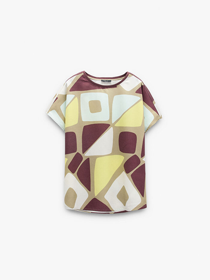 %100 Liyosel Geometrik Desenli Bluz