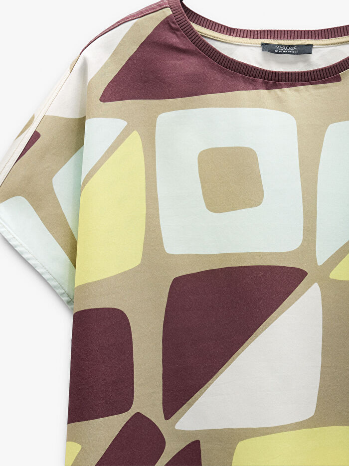 %100 Liyosel Geometrik Desenli Bluz