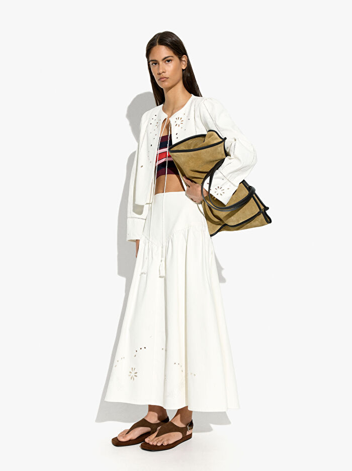 %100 Pamuk Nakışlı Denim Etek