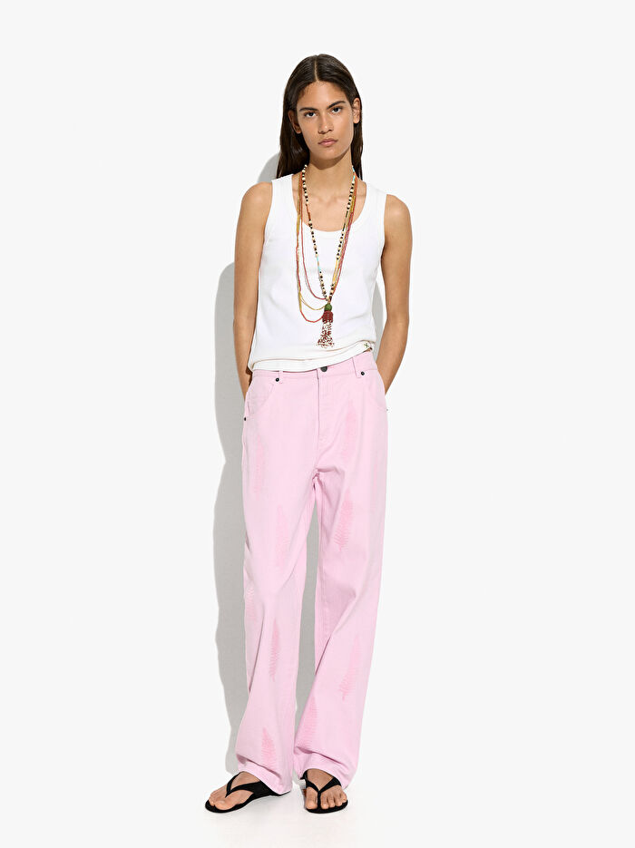 %100 Pamuk Nakışlı Pantolon