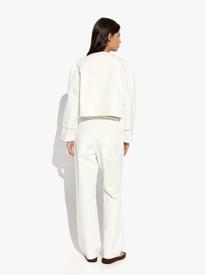 Delikli Nakışlı Pantolon %100 Pamuk