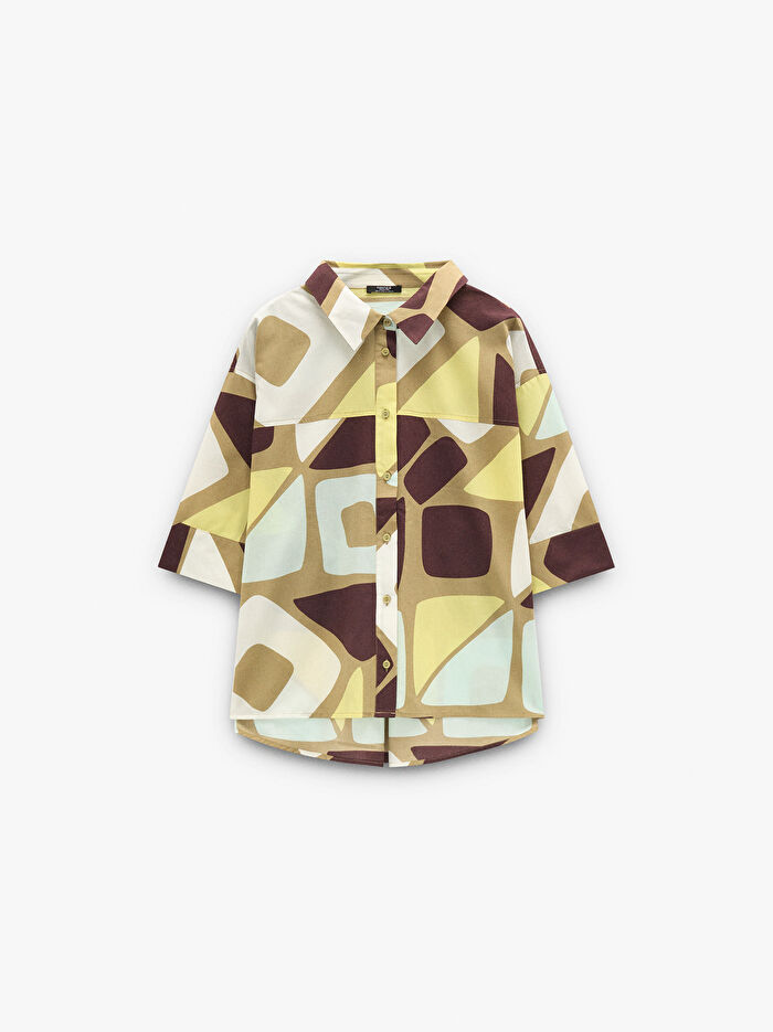 %100 Pamuk Geometrik Desenli Gömlek