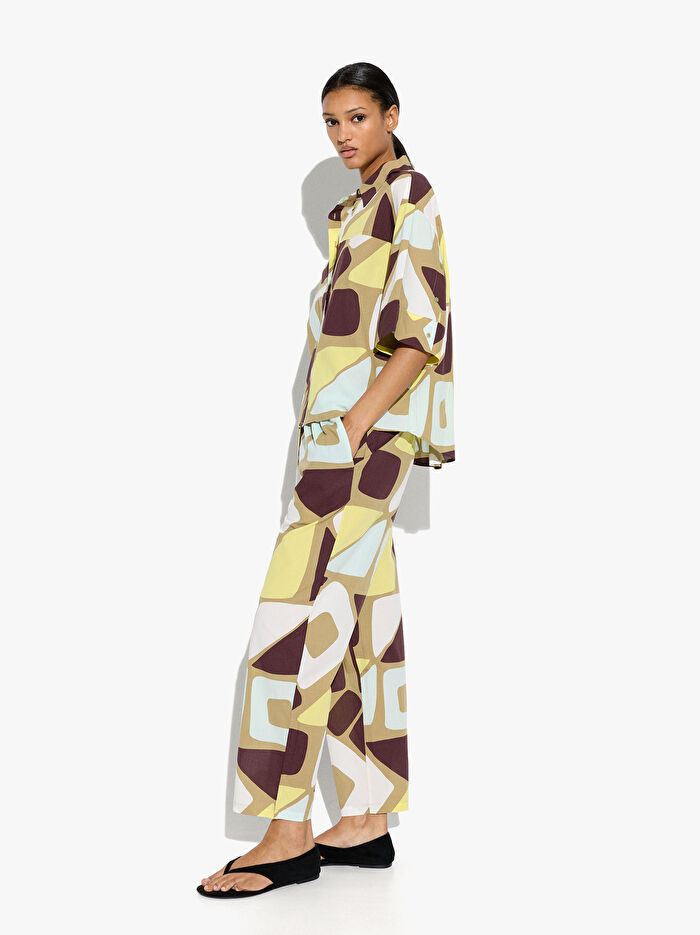 Geometrik Desenli %100 Pamuklu Pantolon