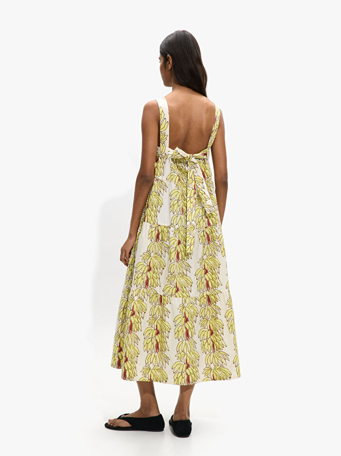 %100 Pamuk Midi Desenli Elbise