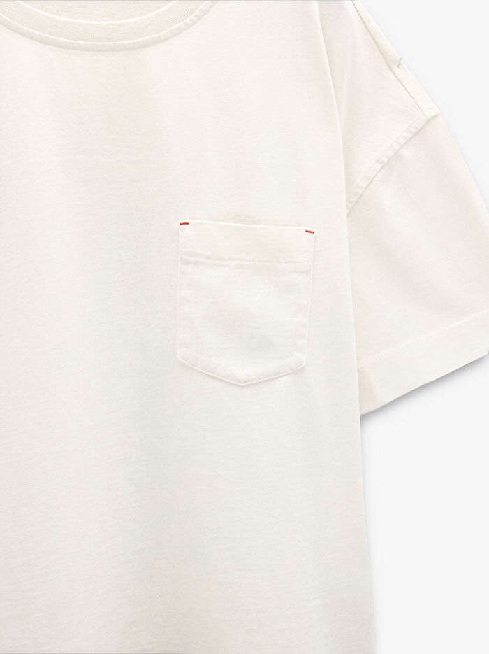 Cepli Düz Pamuklu T-Shirt