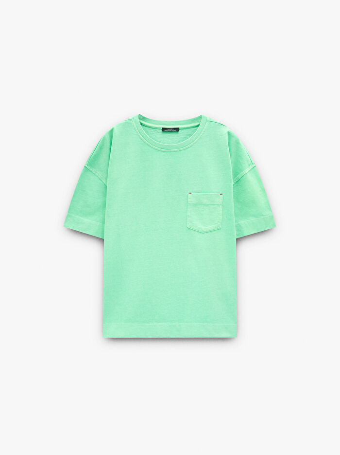 Cepli Düz Pamuklu T-Shirt
