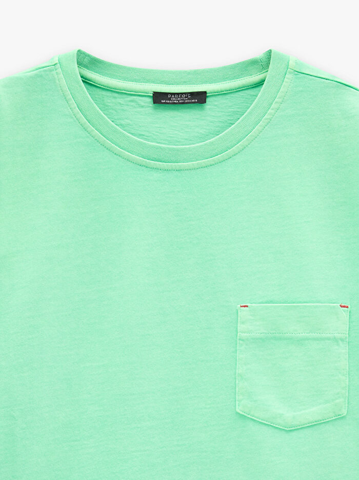 Cepli Düz Pamuklu T-Shirt