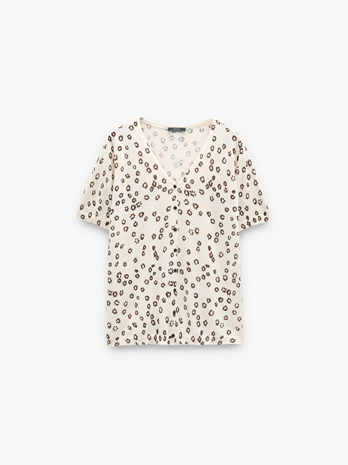 Çiçek Desenli Örme Hırka