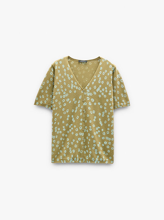 Çiçek Desenli Örme Hırka