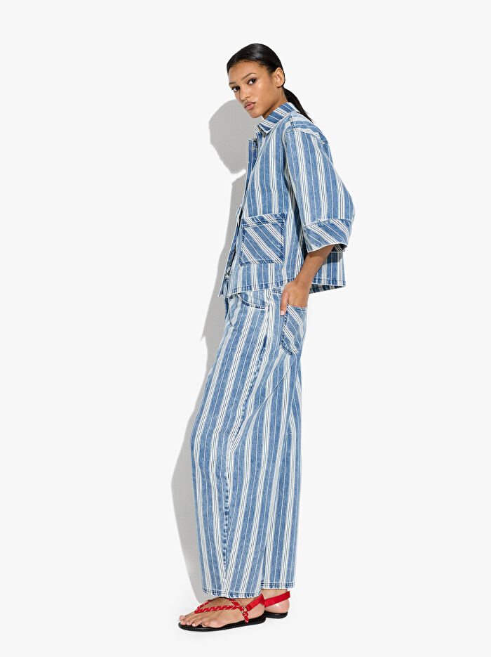 Pamuklu Çizgili Denim Pantolon