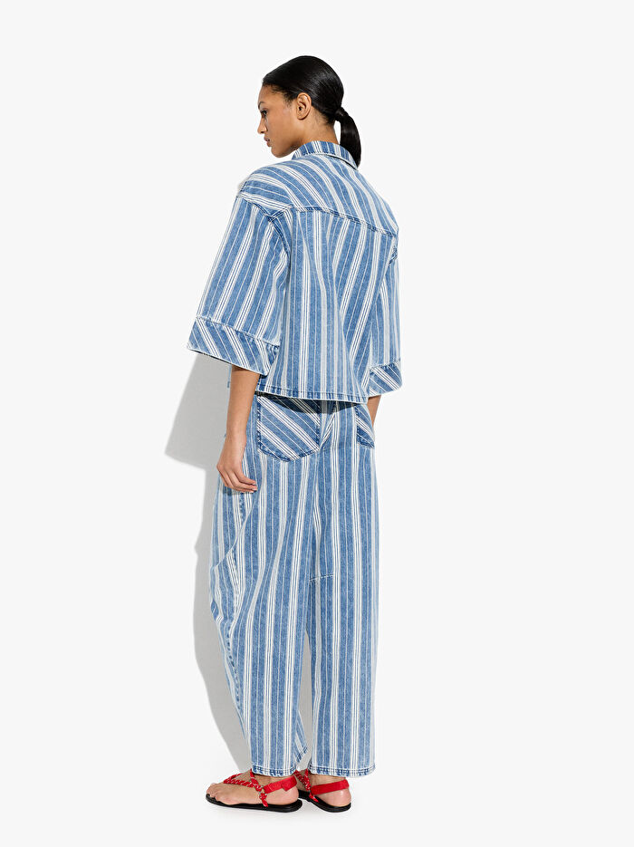 Pamuklu Çizgili Denim Pantolon