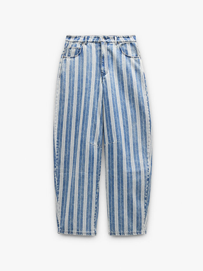 Pamuklu Çizgili Denim Pantolon