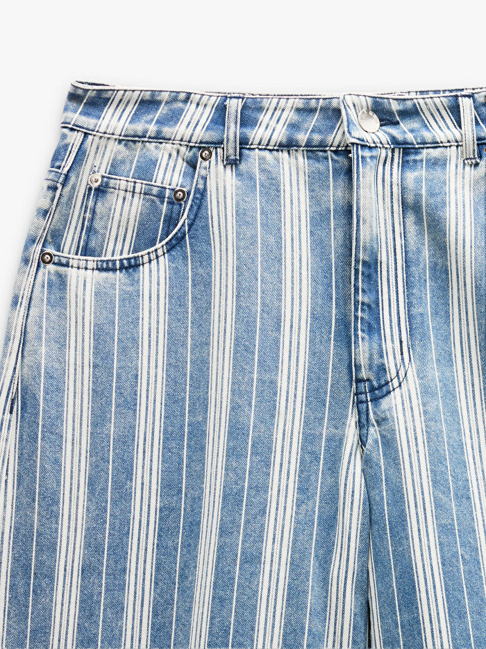 Pamuklu Çizgili Denim Pantolon