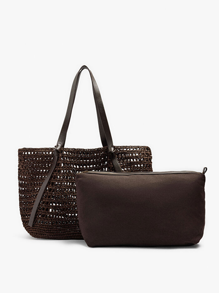 İçi Çıkarılabilir Hasır Görünümlü Shopper Çanta