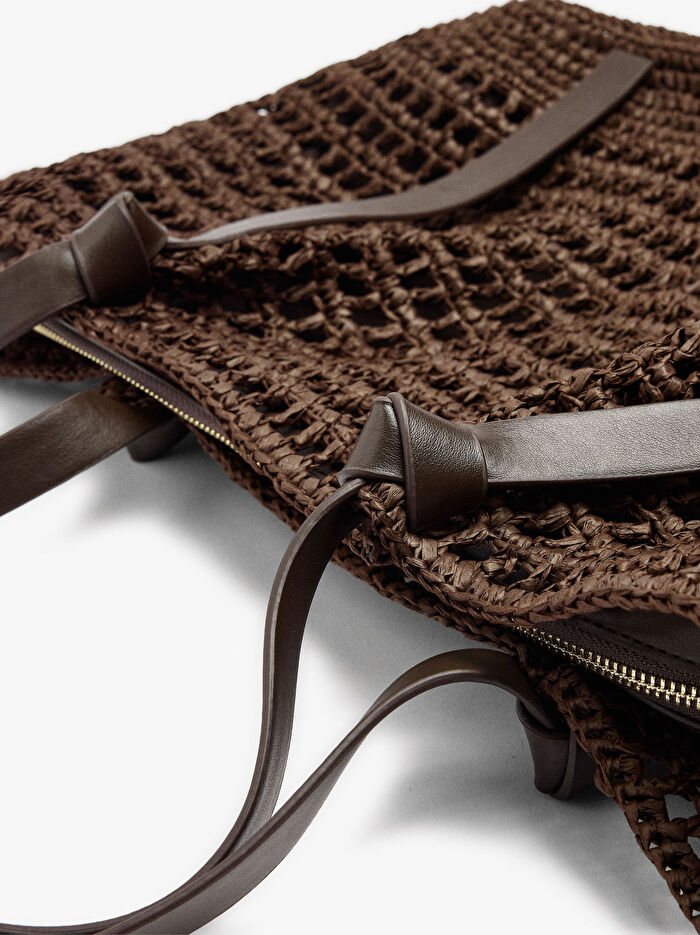 İçi Çıkarılabilir Hasır Görünümlü Shopper Çanta
