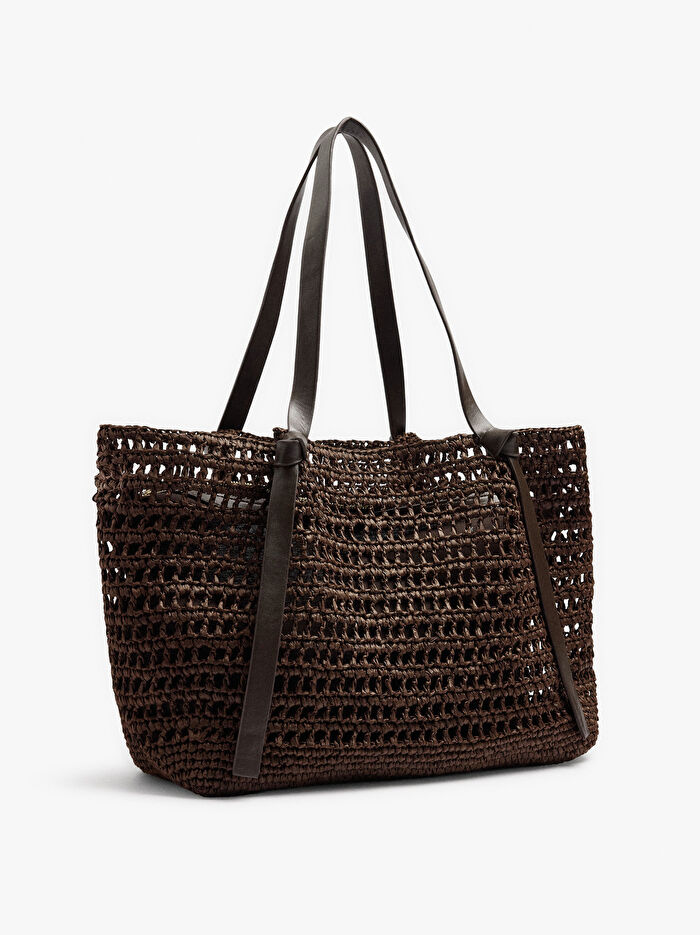İçi Çıkarılabilir Hasır Görünümlü Shopper Çanta