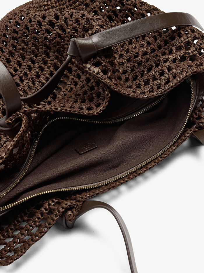 İçi Çıkarılabilir Hasır Görünümlü Shopper Çanta