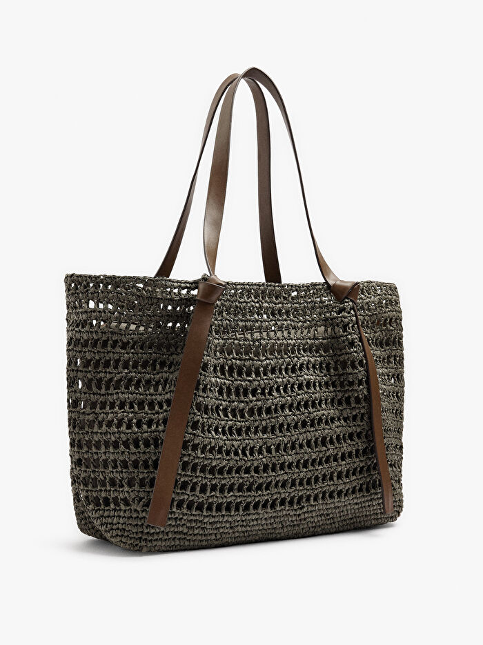 İçi Çıkarılabilir Hasır Görünümlü Shopper Çanta