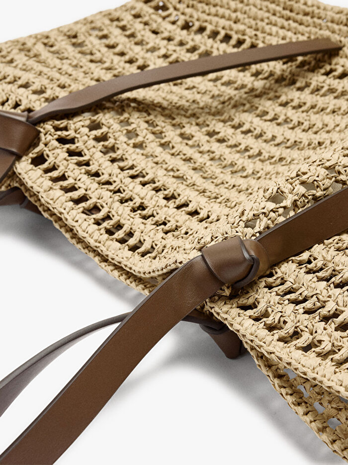İçi Çıkarılabilir Hasır Görünümlü Shopper Çanta