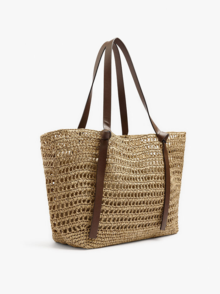 İçi Çıkarılabilir Hasır Görünümlü Shopper Çanta