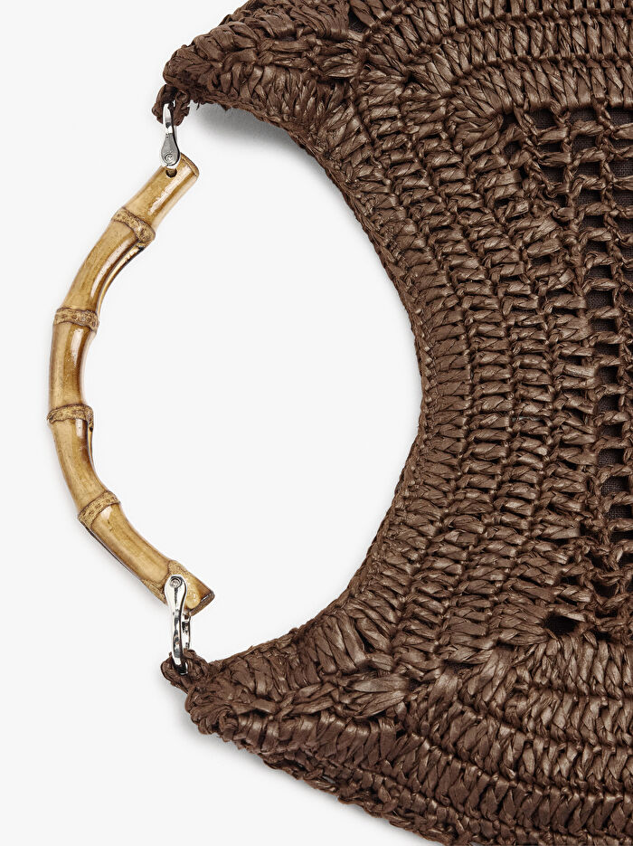 Bamboo Detaylı Hasır Hobo Çanta