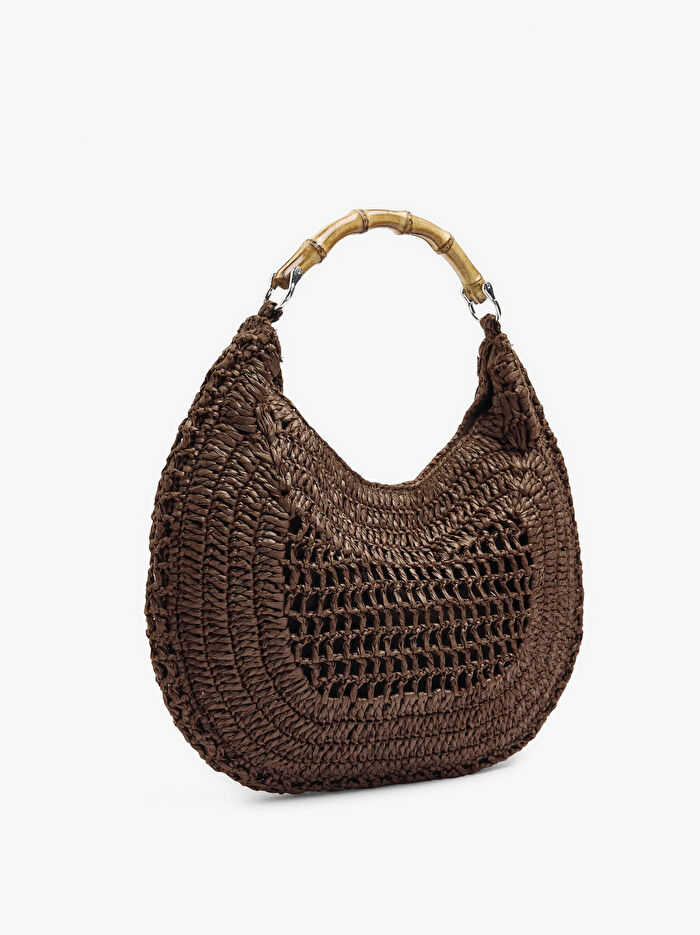 Bamboo Detaylı Hasır Hobo Çanta