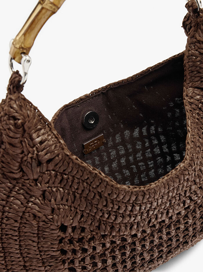 Bamboo Detaylı Hasır Hobo Çanta