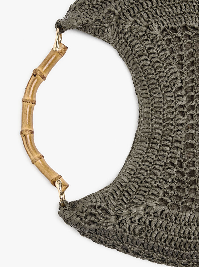 Bamboo Detaylı Hasır Hobo Çanta