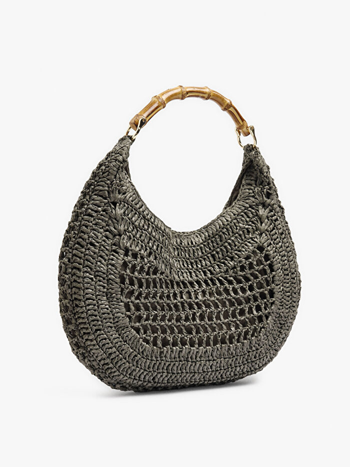 Bamboo Detaylı Hasır Hobo Çanta