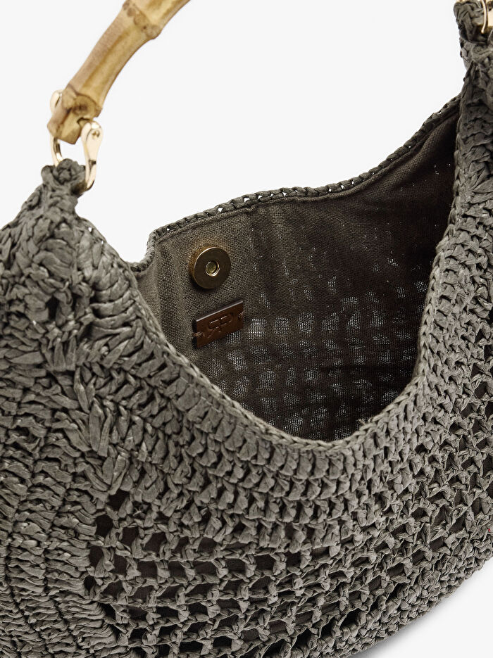 Bamboo Detaylı Hasır Hobo Çanta