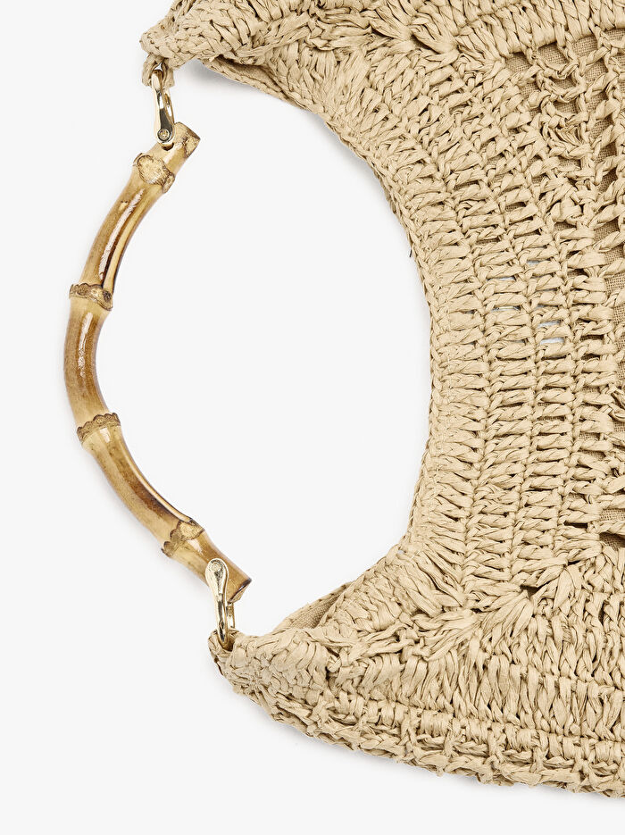 Bamboo Detaylı Hasır Hobo Çanta