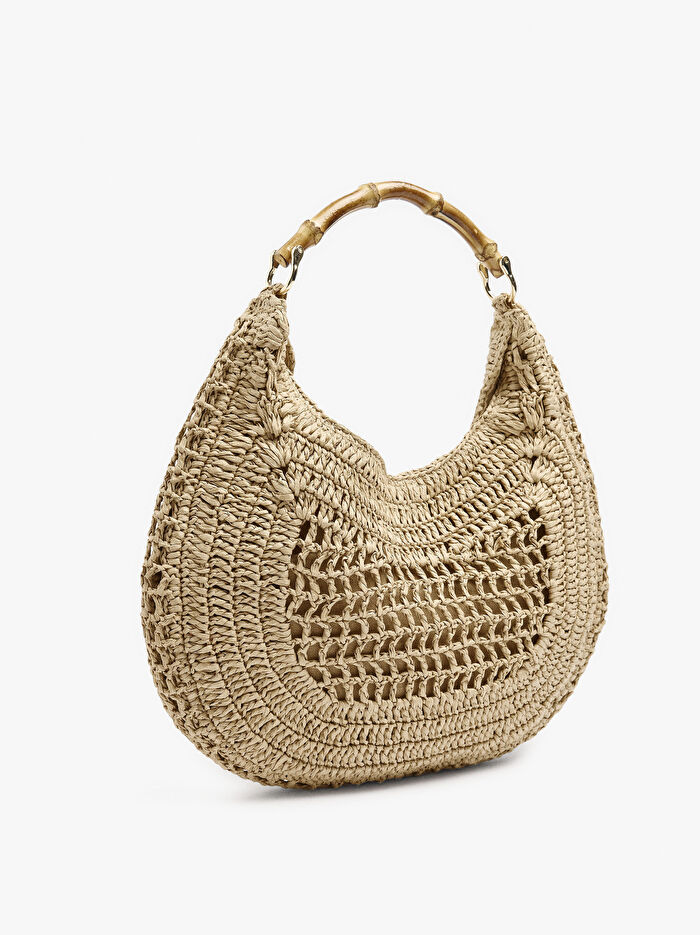 Bamboo Detaylı Hasır Hobo Çanta