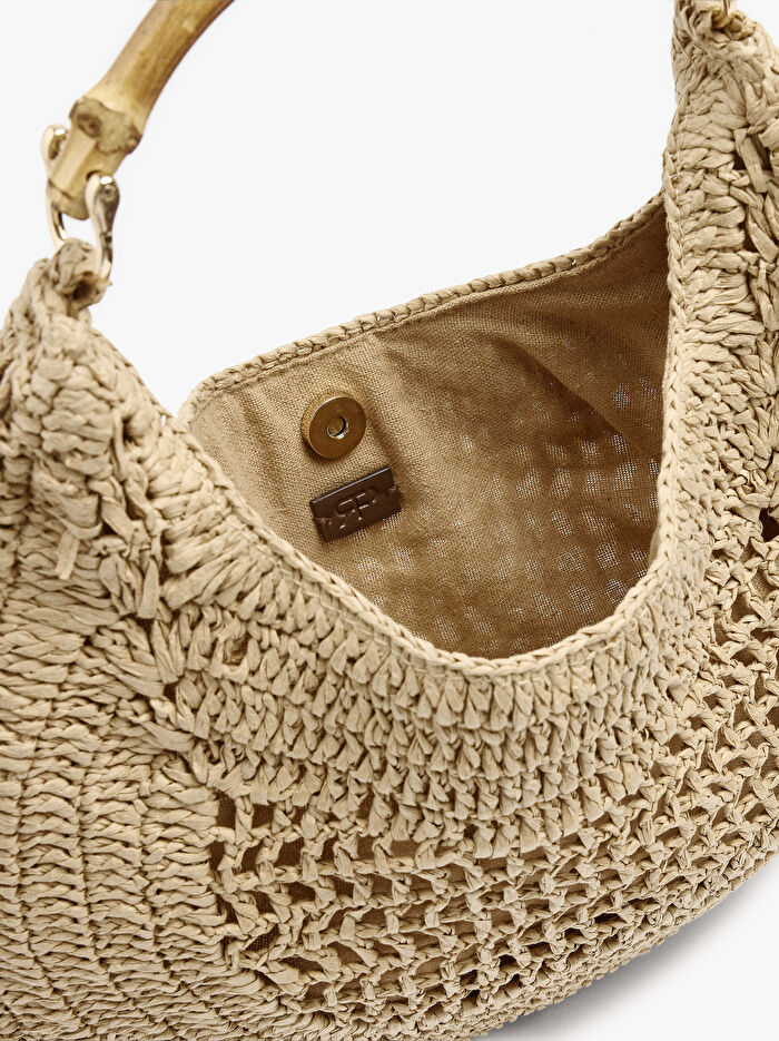 Bamboo Detaylı Hasır Hobo Çanta