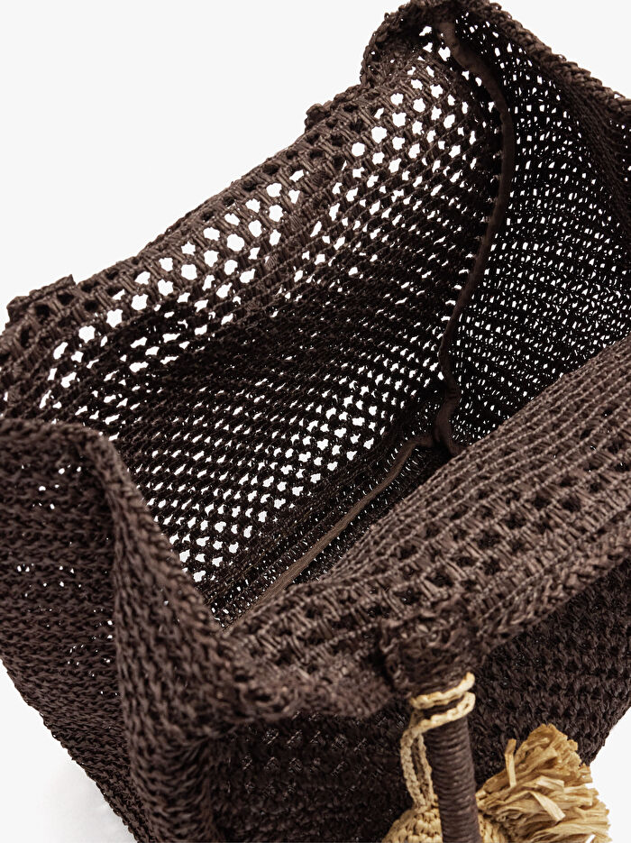 Charm'lı Hasır Efektli Shopper Çanta