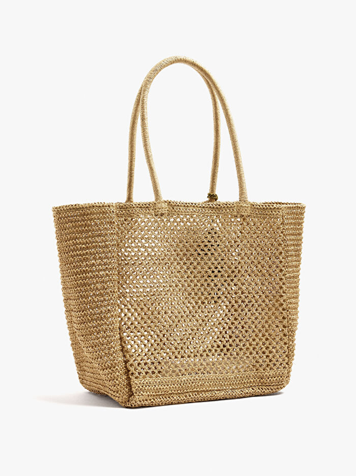 Charm'lı Hasır Efektli Shopper Çanta