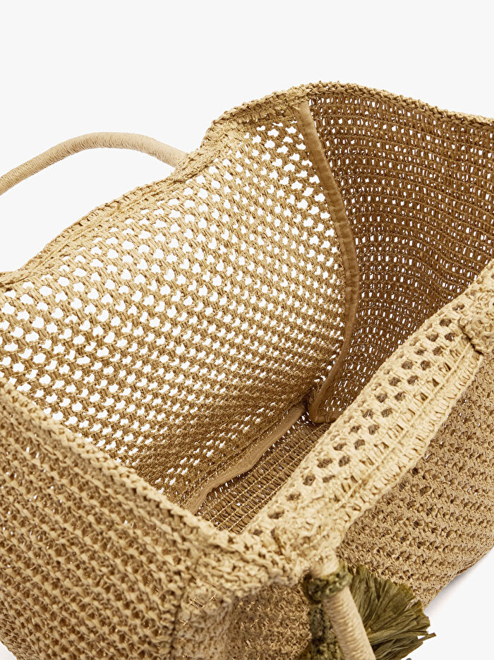 Charm'lı Hasır Efektli Shopper Çanta