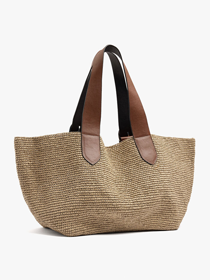 İçi Çıkarılabilir Hasır Görünümlü Shopper Çanta