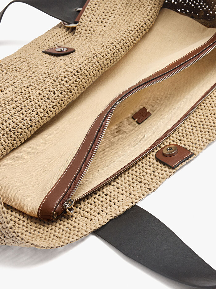 İçi Çıkarılabilir Hasır Görünümlü Shopper Çanta